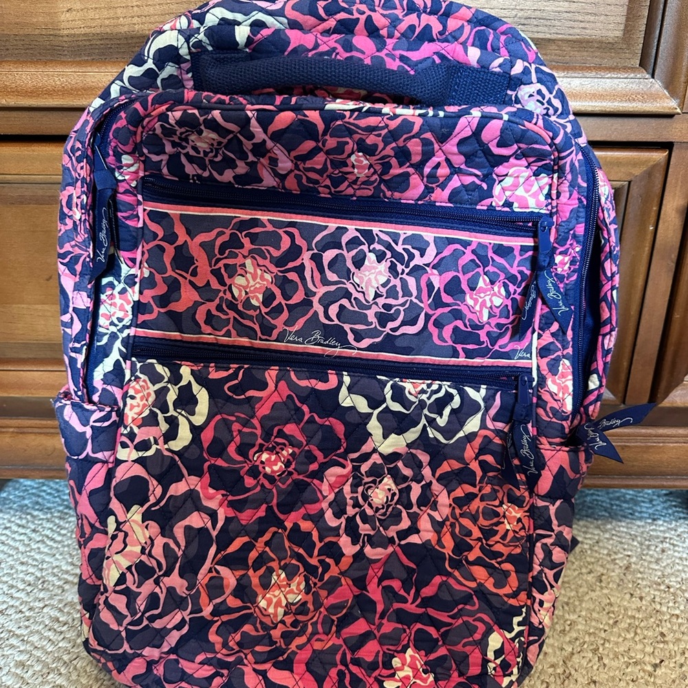 Vera Bradley Quilted Floral Backpack in Navy, Pink & Cream
